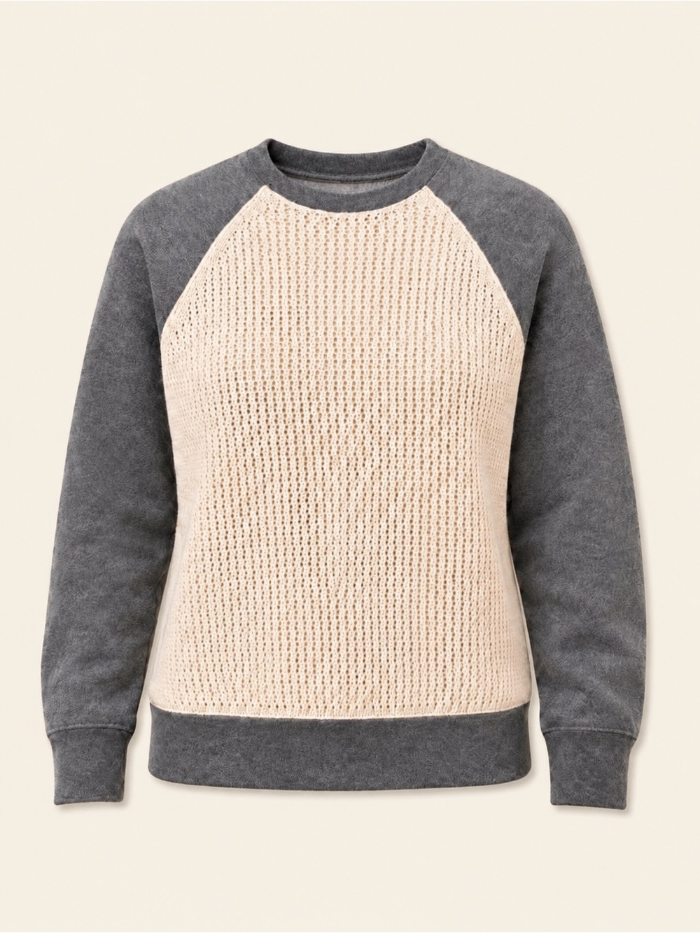 Nike Sportswear NSW Open Knit Raglan Crewneck Sweater Small Gray Cream